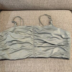 H&M Sport Sage Green Ruched Spaghetti-Strap Crop Top